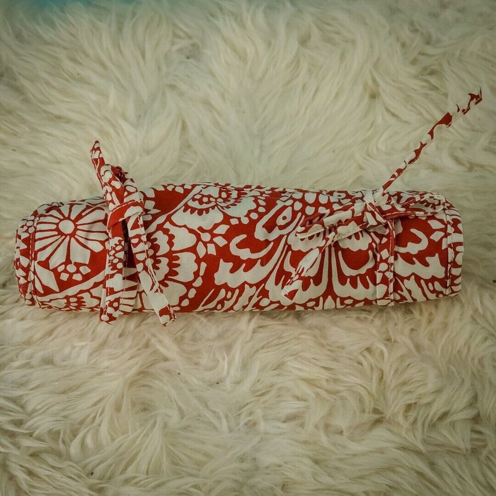 Pottery Barn Red Floral Print Dolly Fabric Multi-Compartment Travel Jewelry Roll